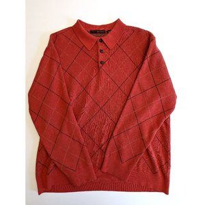 Greg Norman Pullover Sweater Collared Polo Style Cotton Red Argyle Men's Sz XL